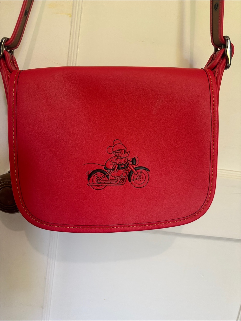 CoachxDisney | Red Leather Crossbody Bag with Embroidered Mickey - Picture 3 of 8